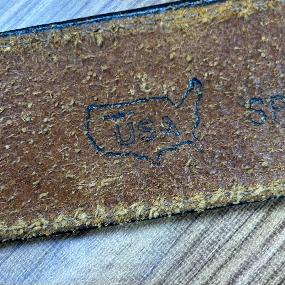 Vintage Deerslayer Hand Tooled Leather Belt Woodland Scene Made in USA - Size 56